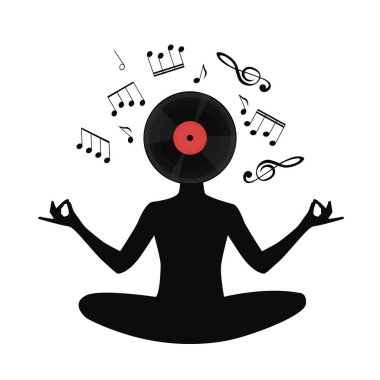 Nilüfer pozisyonunda, kafası yerine plak plağı olan bir kız.