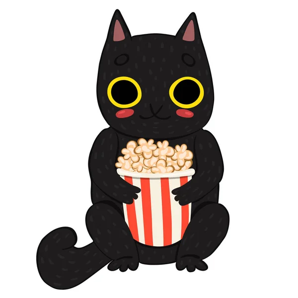 Кошка едят попкорн изолированы на белом фоне — стоковый вектор