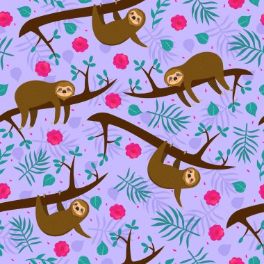 Ormanda tembellerle kusursuz bir düzen. Vektör grafikleri.