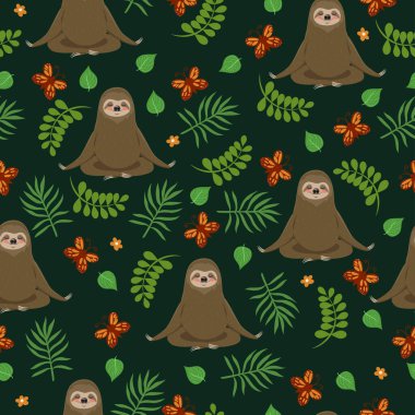 Tembel hayvanlar yoga yapar. Kusursuz desen. Vektör grafikleri.