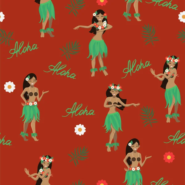 Patrón sin costuras con chicas hawaianas. imagen vectorial — Vector de stock