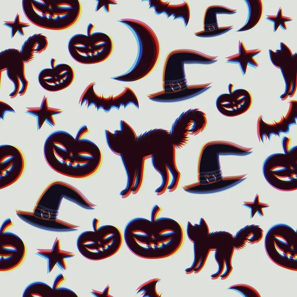 Bezešvé vzory s halloween siluetami. Vektorová grafika — Stockový vektor