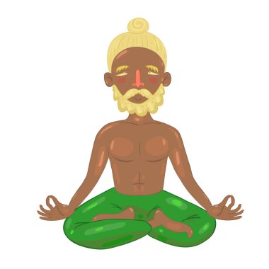 Lotus pozisyonundaki adam beyaz arkaplanda izole edilmiş.