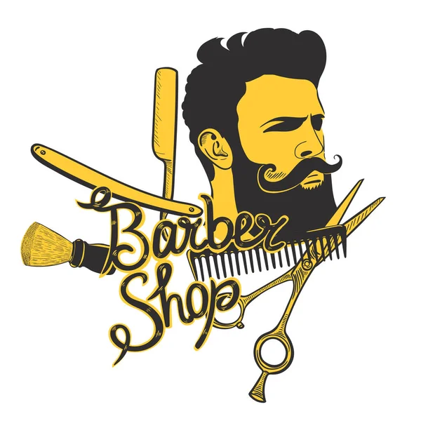Logotipo de barbería en colores amarillo-negro aislado sobre fondo blanco — Archivo Imágenes Vectoriales