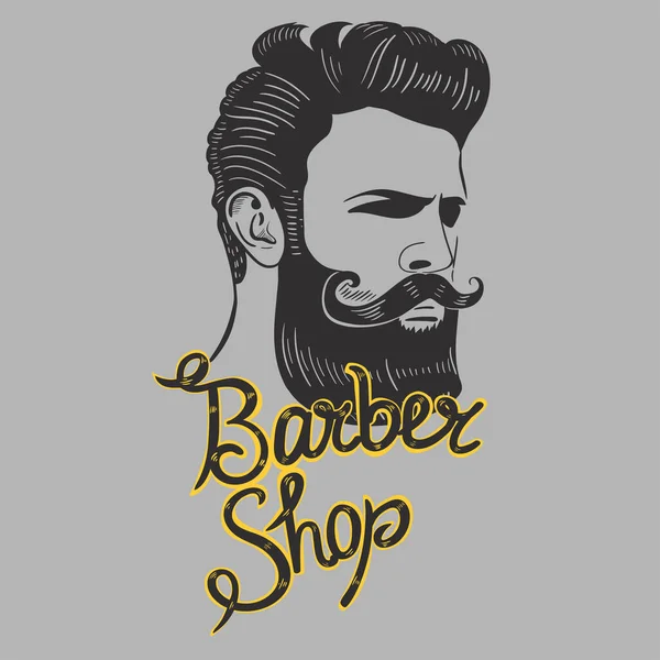 Barbearia emblema com a inscrição e o rosto de um homem —  Vetores de Stock