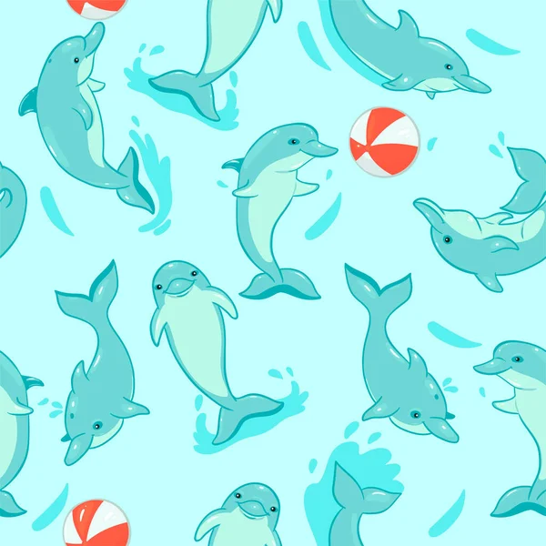 Nahtloses Muster Mit Delphinen Und Bällen Vektorbild — Stockvektor