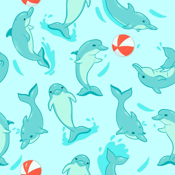 Modèle Sans Couture Avec Des Dauphins Des Boules Image Vectorielle — Image vectorielle