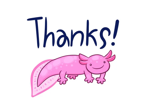 Beyaz Arka Planda Axolotl Olan Bir Kartpostal Teşekkür Mektubu Vektör — Stok Vektör