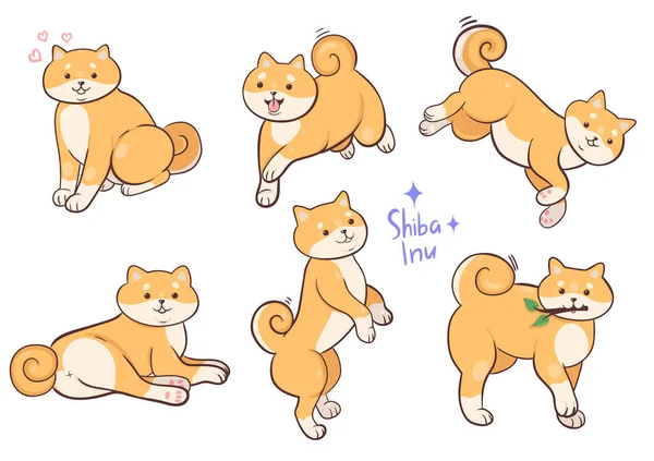 Juego Perros Shiba Inu Crianza Aislado Sobre Fondo Blanco Imagen — Vector de stock