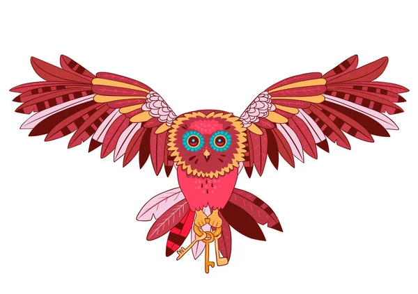 Flying Owl Holds Keys Isolate White Background Vector Image — Stock Vector