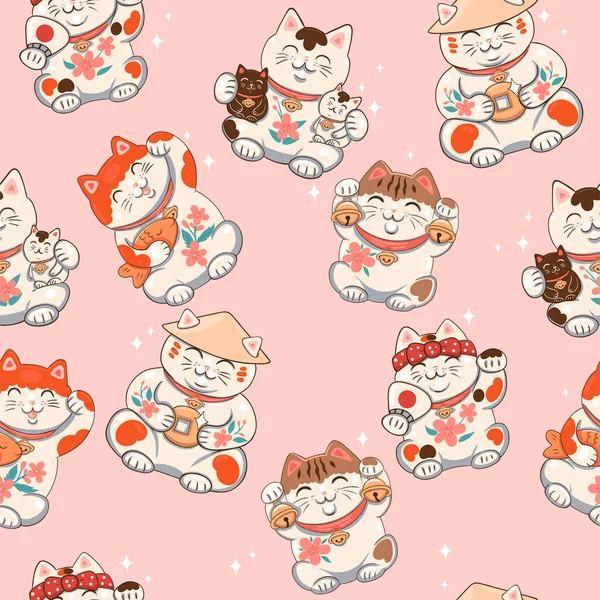 Maneki Neko ile kusursuz bir düzen. Vektör resmi