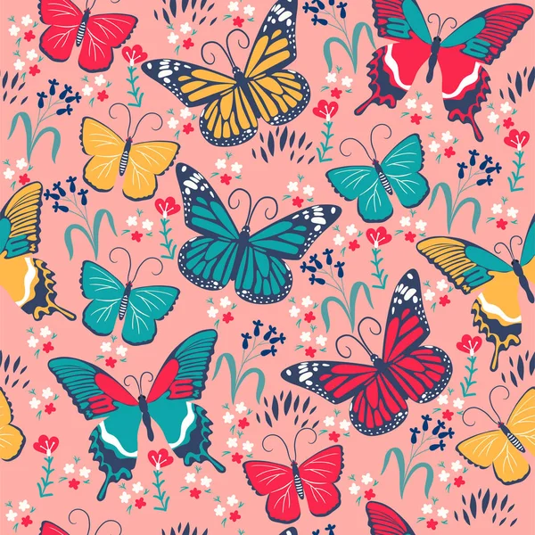 Seamless Pattern Butterflies Flowers Vector Image — Stock Vector