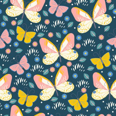 Seamless pattern with butterflies and flowers. Vector image. clipart