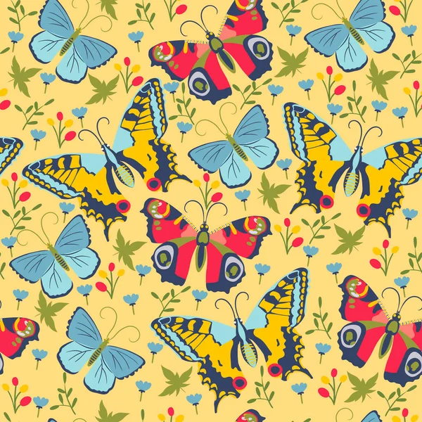 Patrón Sin Costuras Con Mariposas Flores Imagen Vectorial — Archivo Imágenes Vectoriales