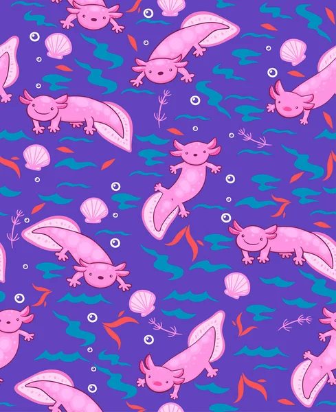 Patrón Sin Costura Con Axolotl Imagen Vectorial — Vector de stock