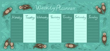 Su samurlarıyla haftalık planlamacı. Vektör resmi