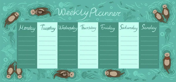 Su samurlarıyla haftalık planlamacı. Vektör resmi