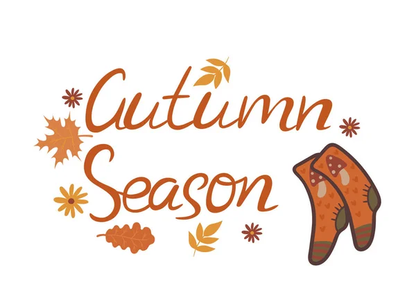 Autumn Season Inscription Socks Leaves White Background Vector Image — Stock Vector