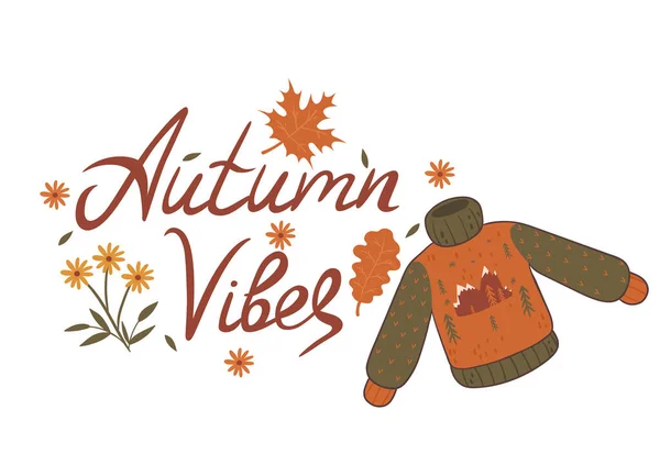 秋天的花纹 毛衣和树叶在白色的背景上 矢量图像 — 图库矢量图片