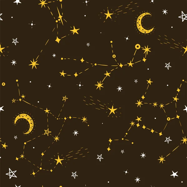 Seamless Star Pattern Moon Constellations Vector Image — Stock Vector