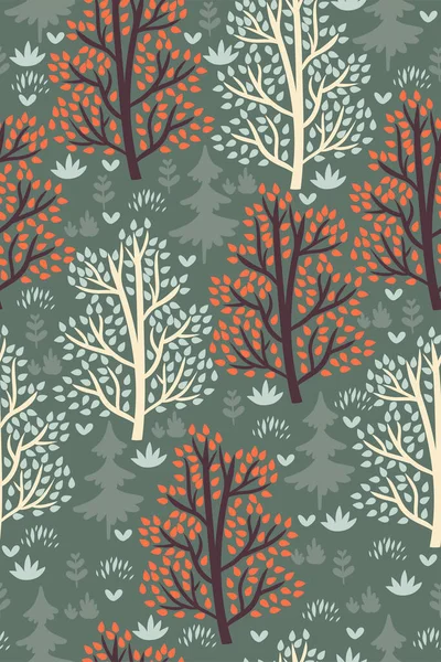 Bosque Patrón Sin Costura Con Árboles Imagen Vectorial — Vector de stock