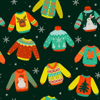 Kış kazaklarıyla kusursuz desen. Vektör resmi.