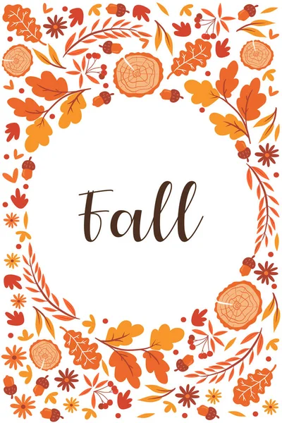 秋天的框架 叶和花在白色的背景上 矢量图像 — 图库矢量图片