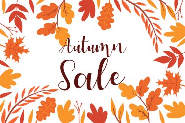 Beyaz arka planda yaprakları olan sonbahar çerçevesi. Vektör resmi.