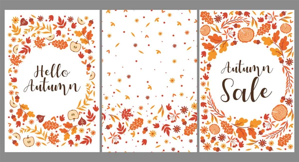 Conjunto Plantillas Con Hojas Otoño Imagen Vectorial — Vector de stock