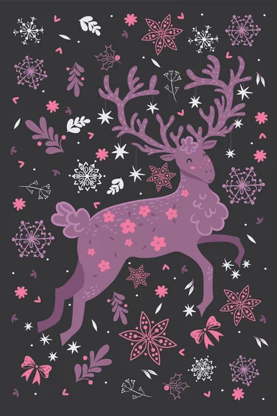 クリスマス鹿とグラフィック要素 ベクトル画像 — ストックベクタ
