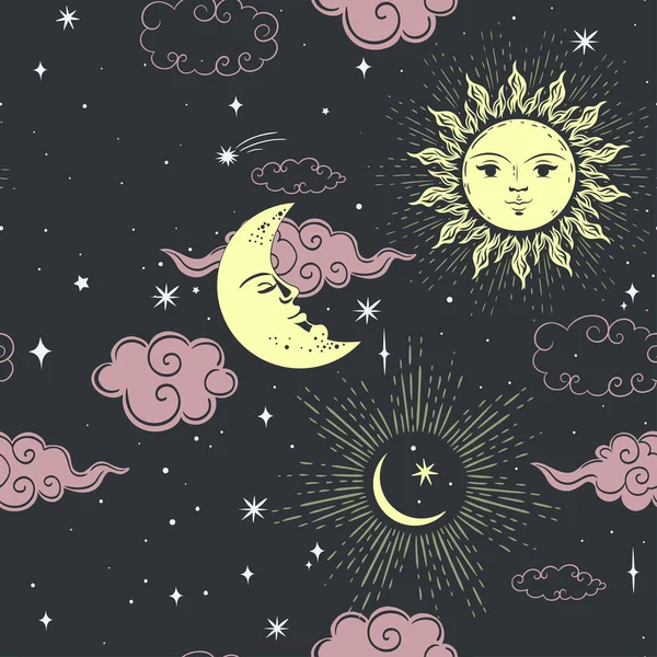 Estrellas Sol Luna Patrón Sin Costuras Imagen Vectorial — Archivo Imágenes Vectoriales