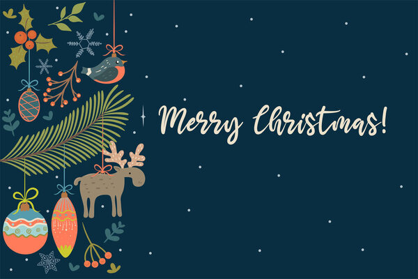 Баннер с рождественскими игрушками и надписью