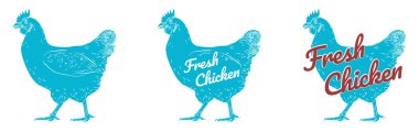 Tavuk tavuk taze, liste başkanı, yumurta izole logo, beyaz geri. Dükkan, çiftlik, kasap, kümes hayvanları için. Illüstrasyon. Etiket, işaret, amblem, sembol, maskot. Logo türleri kümesi. 