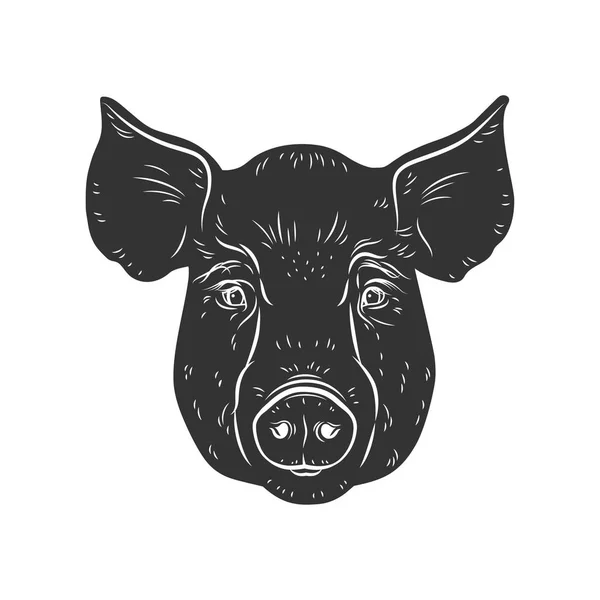 Domuz vektör kafası beyaz arka plan üzerinde izole. Domuz, domuz, domuz, domuz, domuz, domuz. Çiftlik veya dükkan et logosu, simge, işaret, amblem, sembol, damga. Retro mürekkep gravür tarzı. El çizim illüstrasyon.