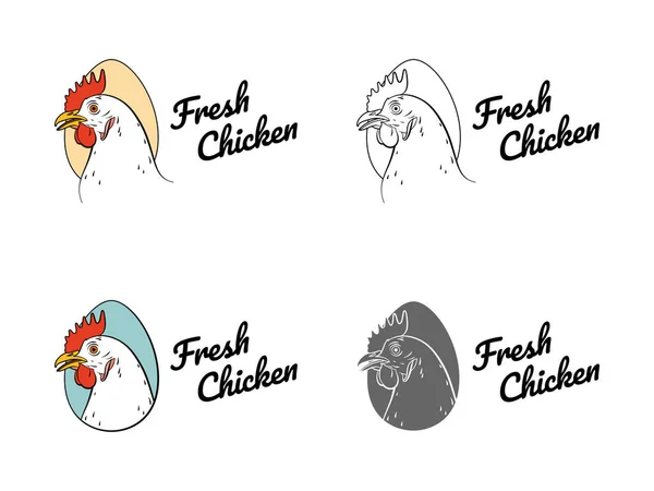 Chicken Hen Fresh Roster Head Egg Isolated Vector Logo White — Stock Vector