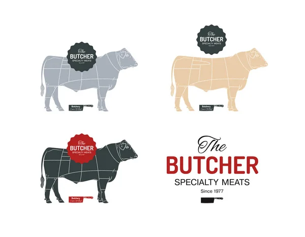 Beef Cow Bull Butcher Meat Shop Logotype Sign Calf Angus — Stock Photo, Image