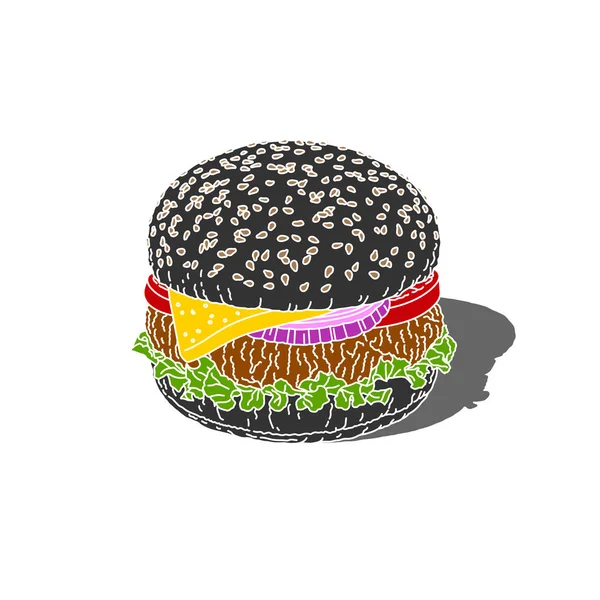 Мясо Говядины Овощной Котлет Сыром Гамбургер Гамбургер Большой Бутерброд Макароны — стоковый вектор