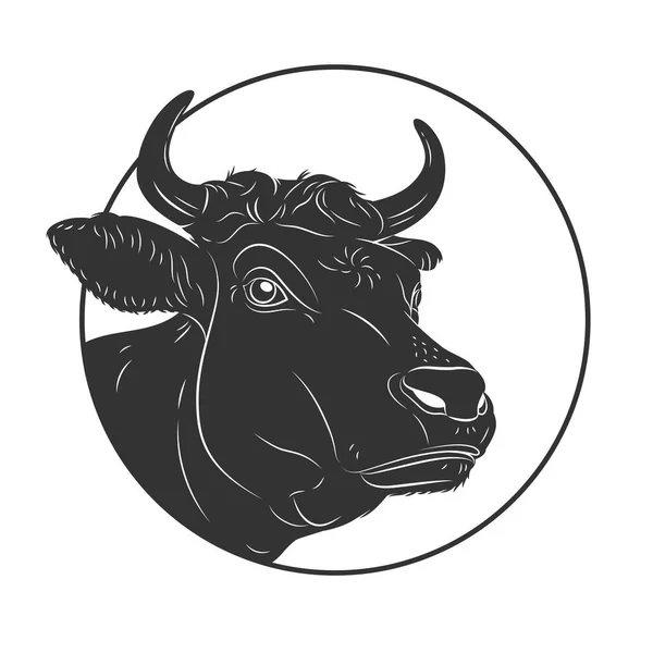 Cow Head logo i cirkel. Svart & vit — Stockfoto