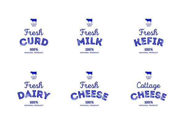 Cow milk dairy logotype set label sign icon symbol emblem. Farm, shop, dairy products as kefir, cottage cheese, milky product. Cow silhouette. label for package, pack, can, bottle.