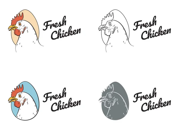 Chicken hen fresh, roster head, egg isolated logo