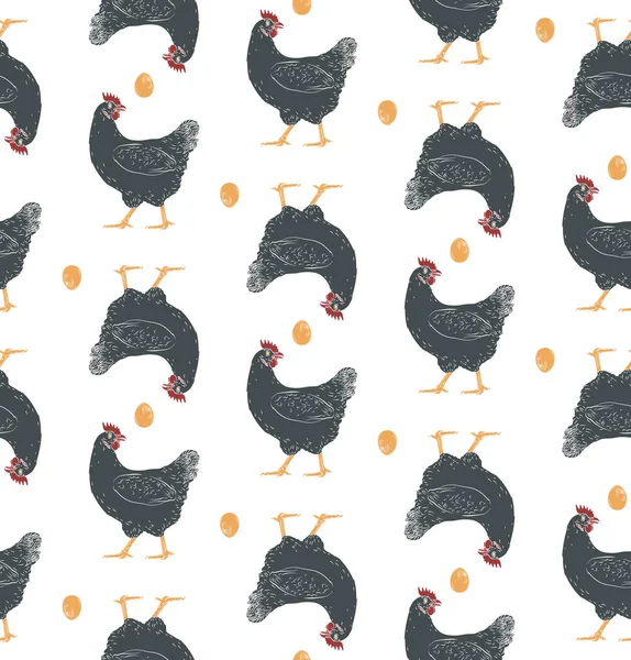 Κοτόπουλο, κότα, ρόστερ, αυγό χωρίς ραφές φόντο υφή μοτίβο χωρίς ραφές. — Φωτογραφία Αρχείου