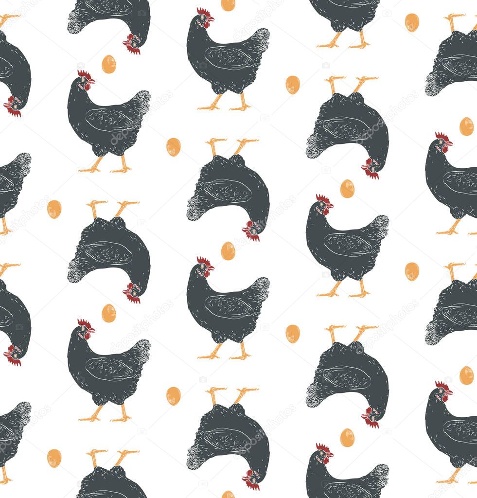 Chicken, hen, roster, egg seamless background texture pattern seamless. 