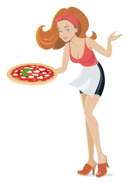 Bella Ragazza Con Una Pizza Margherita — Wektor stockowy