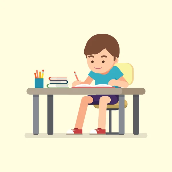 Счастливый Милый Школьник Пишущий Домашнего Задания Концепция Study Векторная Иллюстрация — стоковый вектор