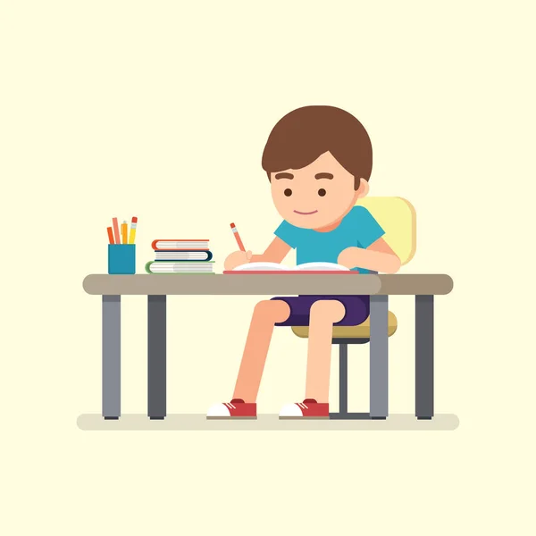 Joyeux Garçon École Mignon Écriture Pour Les Devoirs Concept Étude — Image vectorielle