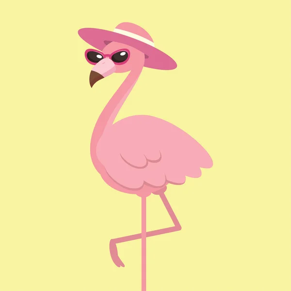 Flamingo Rosa Bonito Com Chapéu Conceito Hora Verão Ilustração Vetorial —  Vetores de Stock