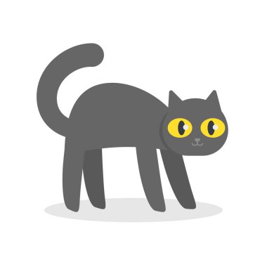 Mutlu siyah kedi kedi yavrusu, Cadılar Bayramı, karikatür düz stil vektör çizim.