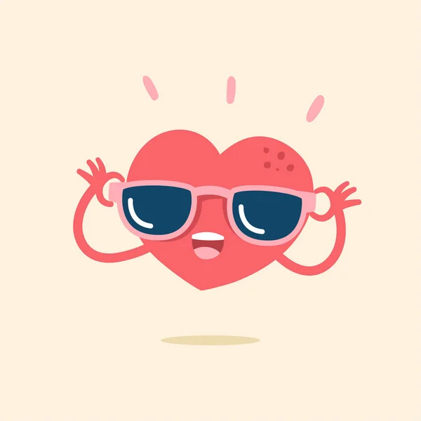 Niedliche Cartoon Figur Des Herzens Glücklich Lächelnd Mit Sonnenbrille Vektorillustration — Stockvektor
