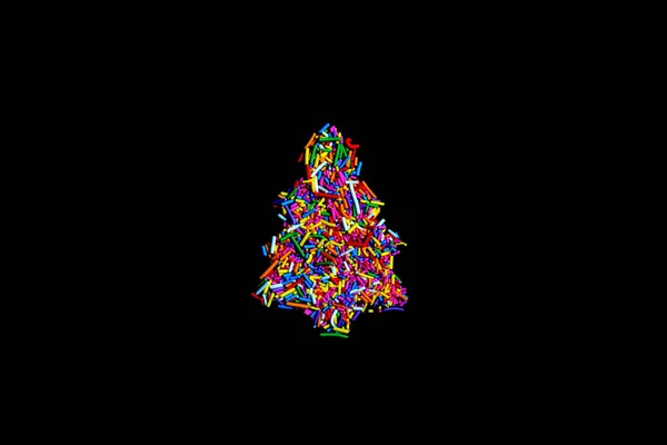 Christmas tree made of colorful sprinkles isolate on black background — Stock Photo, Image