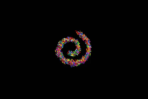 Spirale faite d'aspersions colorées isoler sur fond noir — Photo